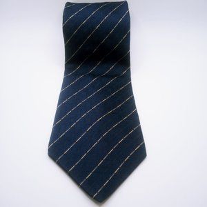 Men's Tie Bill Bass 100% Silk Costa Rica Blue Tan Striped Printed Necktie